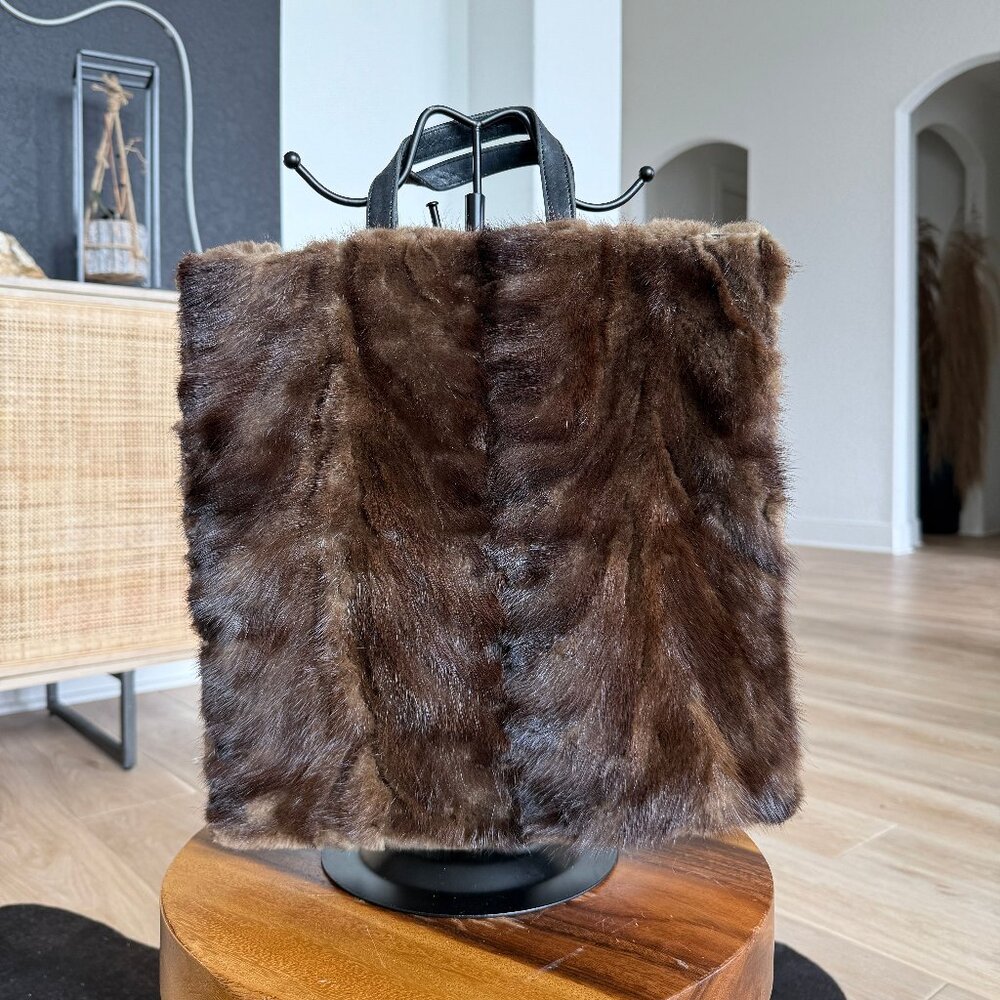 Loewe Brown Fur and Black Leather Handbag